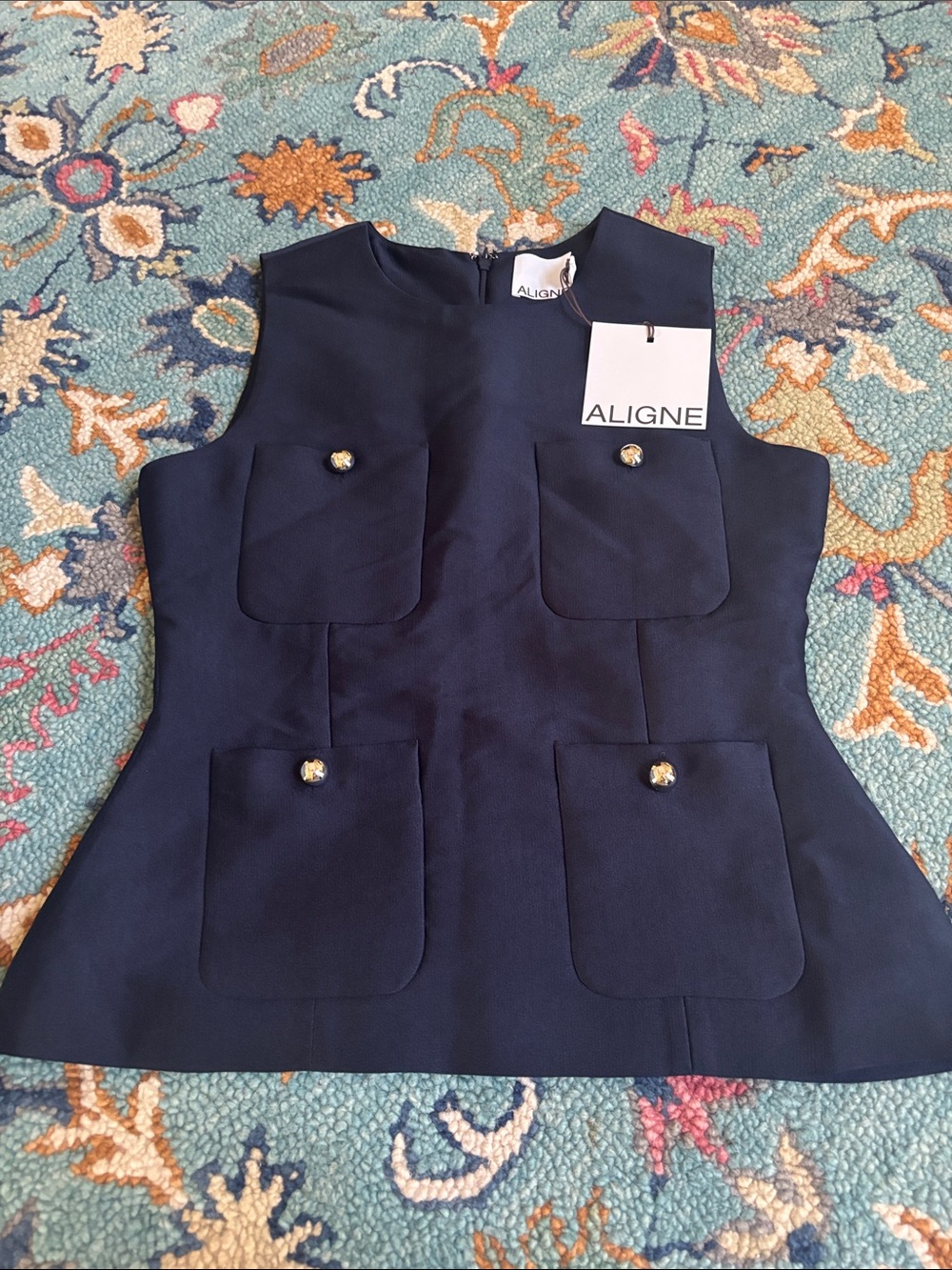 NWT ALIGNE ALMA SLEEVELESS SATIN TOP NAVY